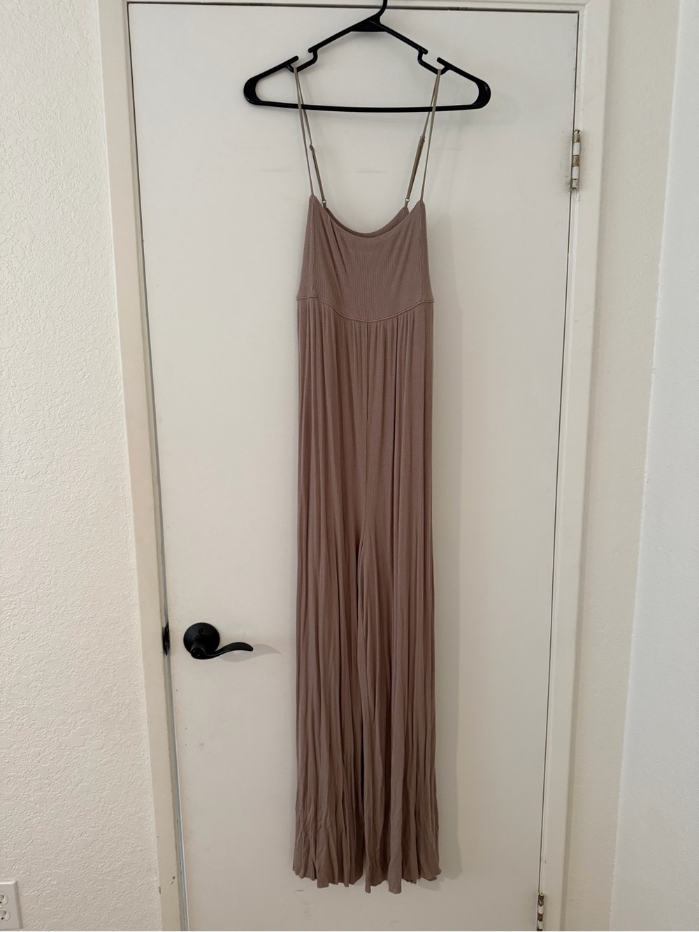American Eagle Outfitters Taupe Spaghetti-Strap Wide Leg Jumpsuit